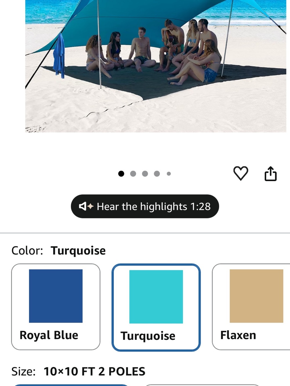 Turquoise Beach Shade Canopy - 10x10 Sun Shelter